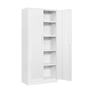 Aktenschrank Aufbewahrungsschrank mit Schloss Stahlschrank Stahlspind Mehrzweckschrank Metallschrank mit 2 Türen für Büro Haus Garage Fitnessstudio Schule 170X78X39cm Weiß