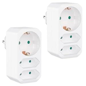 benon 2er Set Mehrfachstecker Weiß – Steckdosen-Adapter mit Kindersicherung – Doppelstecker 3680W – Multistecker 3Fach – Mehrfachsteckdose 2 Euro und 1 Schuko – Stecker mit Schutzkontakt Steckdose