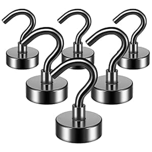 FINDMAG 6 Stück Magnethaken, 10 kg+(22 lb+) Starke Magnethaken, Kühlschrankmagnet Haken zum Aufhängen, Neodym Magnete mit Haken, Schwarz Magnethake für Kreuzfahrt, Decke, Bad, Küche, Handtuch, Garage