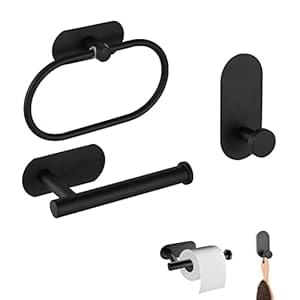 Gfamous Toilettenpapierhalter 3 Stück Set Bad Handtuchhalter Set,Handtuchhalter Edelstahl Selbstklebend Klopapierhalter,Haken Ohne Bohren klebehaken für Badezimmer und Küche,Schwarz