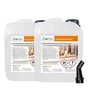 BioFair Bioethanol – Reiner Brennstoff – Bioethanol für Bioethanolkamin, Ethanol Tischkamin, Wandkamin Indoor – 2 x 5 Liter