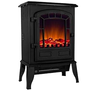 Deuba® Elektrokamin Kaminfeuer 2000W 2 Heizstufen Elektroheizung elektrischer Heizlüfter Elektroofen Elektrokamin mit LED Flammen Dekokamin schwarz