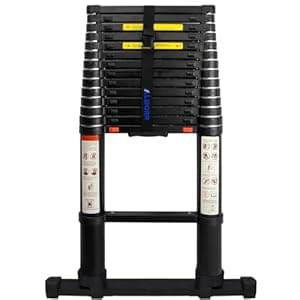 ALDORR Professional 4,40M Teleskopleiter aus Hochwertigem Aluminium – mit Teleskopische Stabilisierungsstange – Belastbarkeit Bis zu 150kg – Soft-Close-System – Sicher und Zuverlässig (EN131)