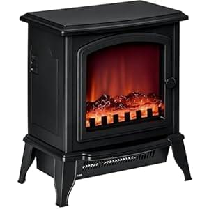 HOMCOM Elektrokamin, Standkamin mit Heizung, LED-Flammeneffekt, 2000W Kaminofen mit Überhitzungsschutz, Dekokamin mit 2 Heizstufen, Elektro Kamin, Schwarz